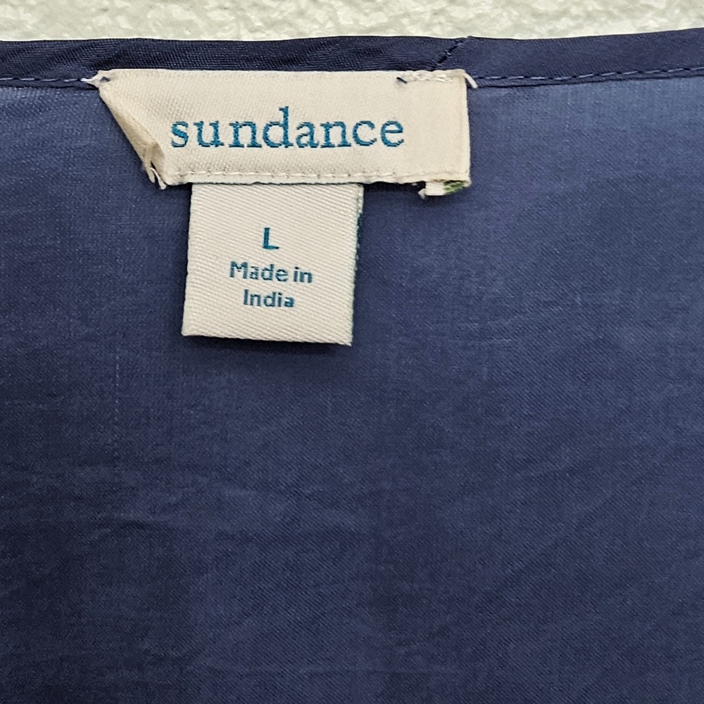 Sundance Blouse Womens‎ L Blue Embroidered Cupro V-Neck Boho Bell Sleeve Floral - Picture 3 of 10